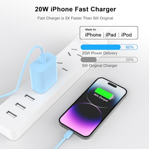 Image of [Apple MFi Certified] iPhone Charger Fast Charging 6FT Compatible for iPhone 14 /13 /12 /11 Pro Max /Xs Max /XR /X 2Pack 20W Type C Fast Charger Block with 6FT USB C to Lightning Data Sync Charging Cable