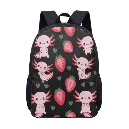 Mochila escolar con estampado de salamandra de fresa rosa para niñas, 17 pulgadas con corazones, 01., L, Minimalista