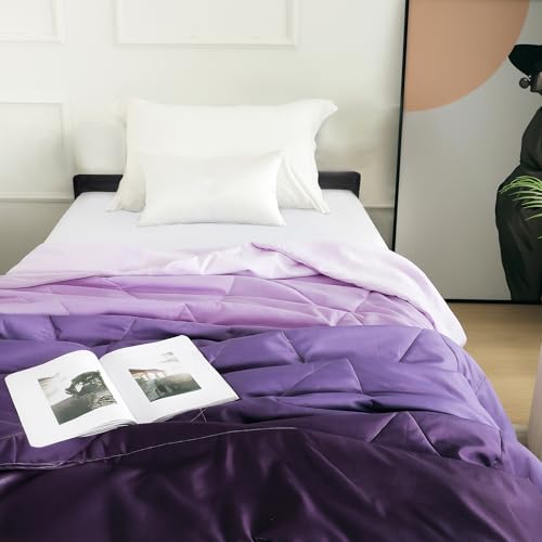 Image of Ac Comforter Single Bed Ombre with Satin Finish 240 GSM - Reversible AC Comforter - Purple Comforter Quilt Duvet Dohar Blanket for Summer 150 x 225cm