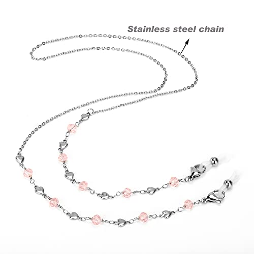 Image of Eyeglass Chain Silver Stainless Steel Handmade Necklace for Reading Glasses Sunglass Beaded Chains for Men Women