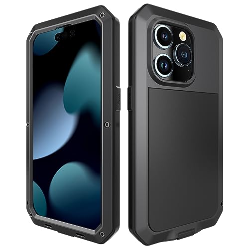 Marrkey Compatiable with iPhone 15 Pro Max Case,360 Full Body Protective Cover Heavy Duty Shockproof Tough Armour Aluminum Alloy Metal Case with Silicone Built-in Screen Protector - Black - Thumbnail 2