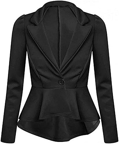 Prime fashions Chaqueta corta de manga larga con volantes para mujer, corte entallado, estilo peplum, talla 10-16, Negro, 38