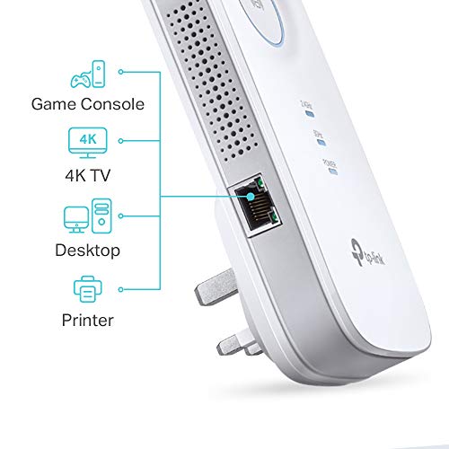 TP-Link AC1750 Universal Dual Band Range Extender, Broadband/Wi-Fi Extender, Wi-Fi Booster/Hotspot with 1 Gigabit Port and 3 External Antennas, Built-in Access Point Mode, UK Plug (RE450), White