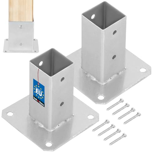 KOTARBAU® Set de 2 Unidades Soporte para Poste - Pie De Pilar - Acero Galvanizado - 50 x 50 mm - Plata - Atornillable - Anclaje para Poste - Soportes para Pérgola