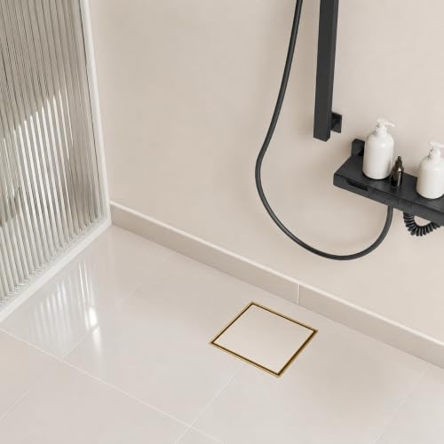 Image of Tapsa Tile Insert Floor Drain | 304 Stainless Steel | Invisible Shower Drain Channel | Shower Drain Channel | Water Drain Channel | with Cockroach Trap. (5X5, Gold Tile Insert Floor Drain 20 mm)
