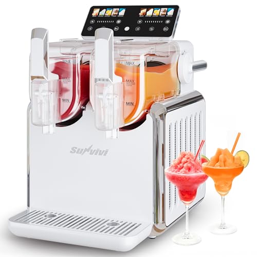 SUNVIVIPRO Dual-Tank Frozen Drink Maker, 169oz Capacity with Rapid Chill Technology, 5 Preset Modes & Self-Cleaning System, Keeps Beverages Frozen up to 12 Hours, ETL Certified (DualTank-White)