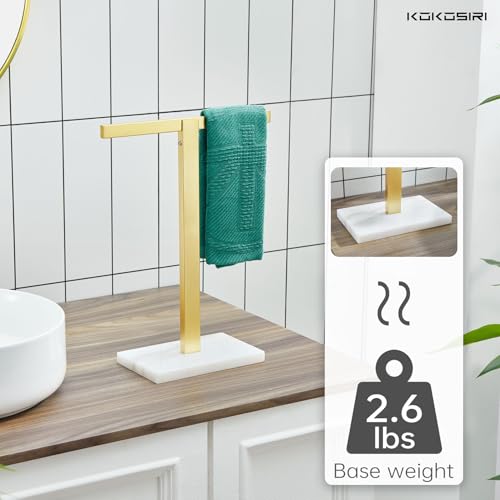 Image of KOKOSIRI Hand Towel Holder Stand Towel Rack with Marble Base for Bathroom Kitchen Vanity Countertop, Gold Stainless Steel 15.7'' Height THS0002-SM-BG