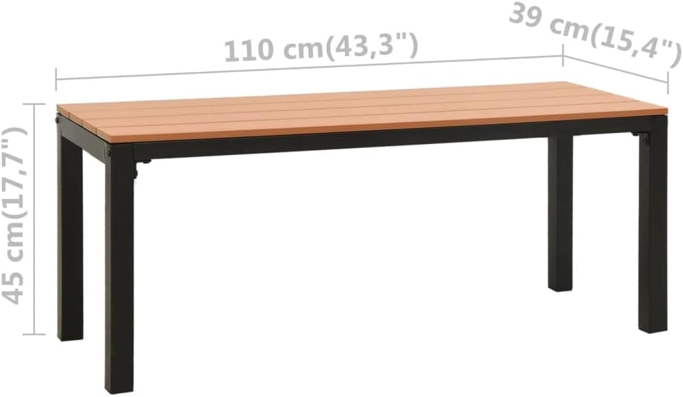 Patio Bench,Porch Bench,Garden Benches for Outdoors,Patio Benches for Outdoors,Weather-Resistant, for Patio,Park,Lawn,Yard, 43.3" Steel and WPC Brown and Black