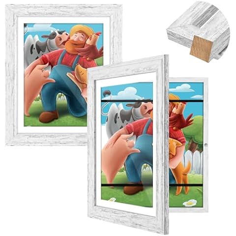 GULETHUN Kids Artwork Frames Changeable, [2Pack] [Solid Wood] Kids Art Frame, 10x12.5 Front Opening Artwork Display Storage Frame for Wall, Holds 150Pcs, for 3D Art, Crafts, Children Drawings, White Cover