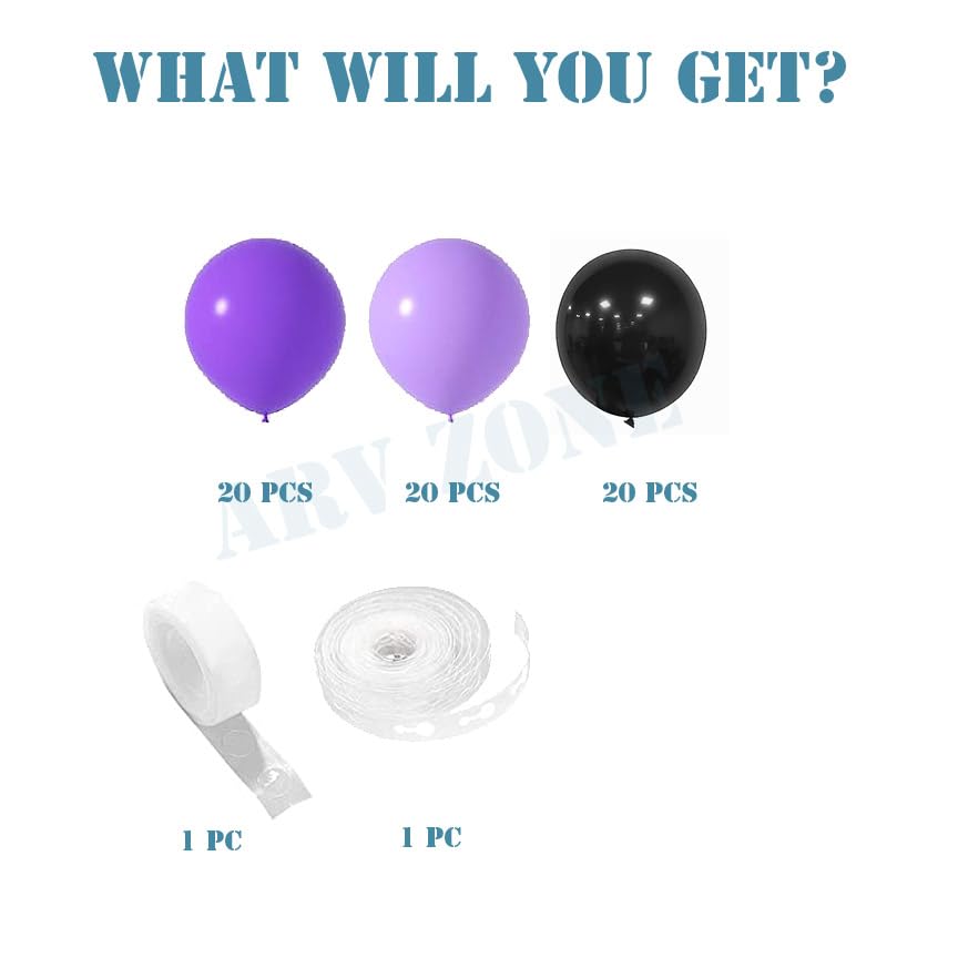 Image of Purple Black Balloon Arch Kit 63 Pcs, Purple & Black Balloons Garland Kit for Birthday Decoration, Wedding, Anniversary, Baby Shower, Valentine & Welcome Party Supplies
