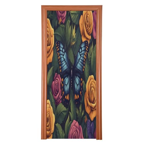 FLildon Butterfly Roses Door Cover Decoration, Party Accessory Porch Decor for Festive Ornament Room Door Covers 35 x 79 Inch