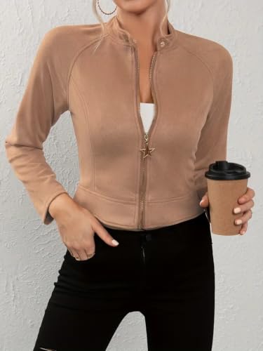 Image of Leriya Fashion Slim Fit Zip-Up Women Summer Jacket | Long Sleeve Stand Collar | Casual Biker Style Crop Top Summer Collection for Women | Lightweight Zipper Short Jacket for Office & Everyday Wear
