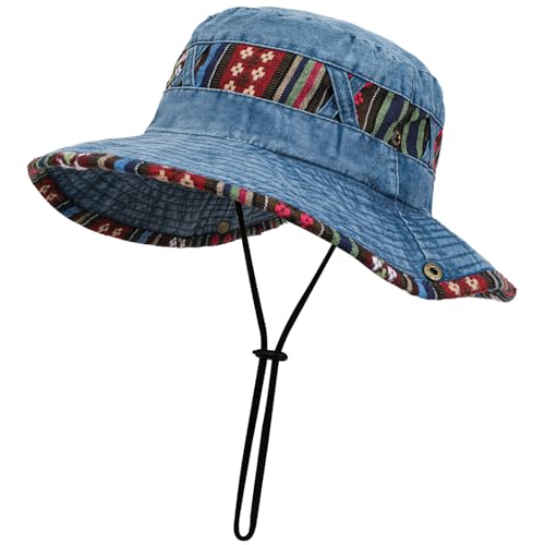 AYPOW Sombrero de Pescador Unisex, Sombrero de Sol Vintage de algodón Vaquero Lavado Bucket Hat, Plegable Gorro Pescador, Transpirable Sombrero de Verano Mujer Hombre Exteriores Sombrero de Visera