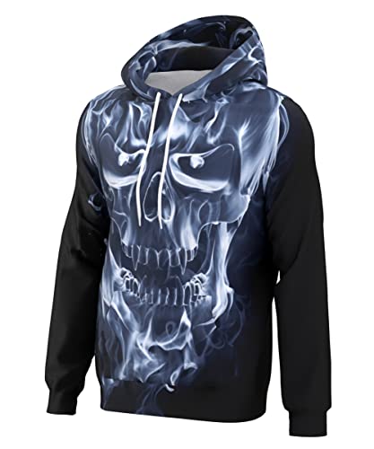 Mens Skull Graphic Hoodies Womens 3D Print Design Pullover Sweatshirts Cool Halloween Party Holiday Hoody Youth Teen Boys Girls Drawstring Black Coat Tops With Pockets #TOP4