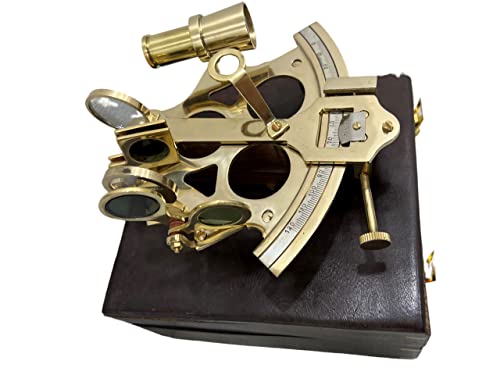 Vintage Ship History Sextant With Hardwood Box Antique Marine Collectible, 6 Inch, Brass #TOP4