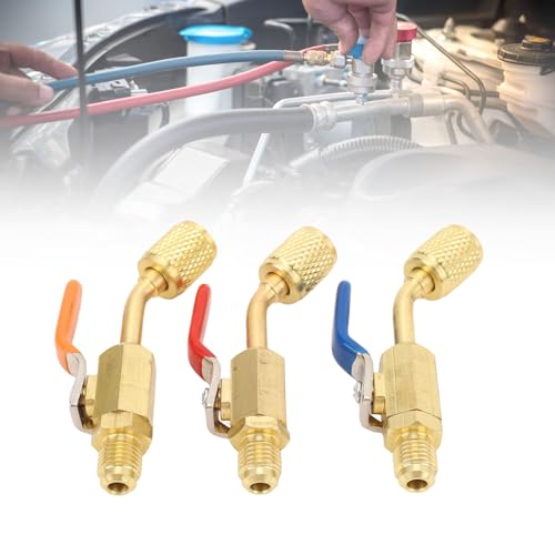 Válvula de bola compacta Alvinlite de latón de 1/4" con conexión SAE para mangueras de carga de refrigerante R410A, R134A, R12 y R22, válvula de cierre para sistemas de aire acondicionado y climatización HVAC miniatura 3