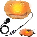 MECESOR Reptile Heat Rock with Feeding Trough Bearded Dragon Heat Rock Temperature Adjustment Heating Rock for Reptiles Tank Basking Climbing Rocks Warmer for Turtle Snakes Hermit Lizard, Yellow