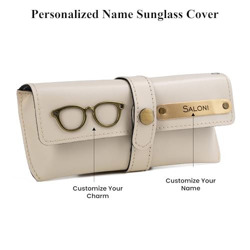 Image of AICA Personalised Name & Charm Leather Sunglass Case Cover for Men & Women | Hard Case Eyewear Cover