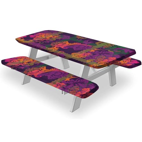 Barsada 3 Pieces Picnic Tables for Outdoors, Leave Pattern Printed