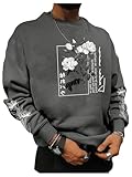 SOLY HUX Sweatshirts for Men Floral Letter Graphic Crew Neck Long Sleeve Pullover Fall Tops Grey Floral Small
