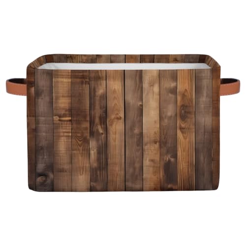 Image of Rustic Wooden Board Storage Baskets for Organizing, Fabric Collapsible Storage Bins Box Retro Decorative Toy Organizer Baskets for Closet Shelves Gift Basket 1 Pc