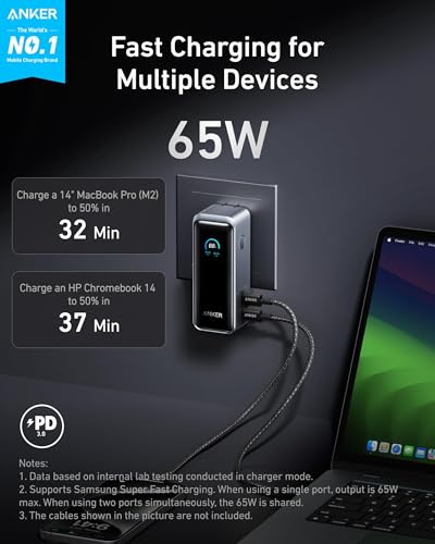 Image of Anker Prime Power Bank, 9,600mAh Battery Pack with 65W Output Wall Charger, Supports PD 3.0 and PPS, 30W Fast Recharging, Sleek Portable Charger for MacBook Pro, iPhone 17 /16 Series, Galaxy, iPad