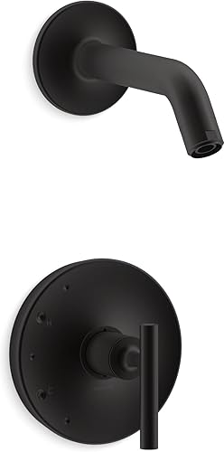 KOHLER Purist Rite-Temp(R) válvula de ducha con mango de palanca, menos cabezal de ducha, borde negro mate, negro mate, K-TLS14422-4-BL