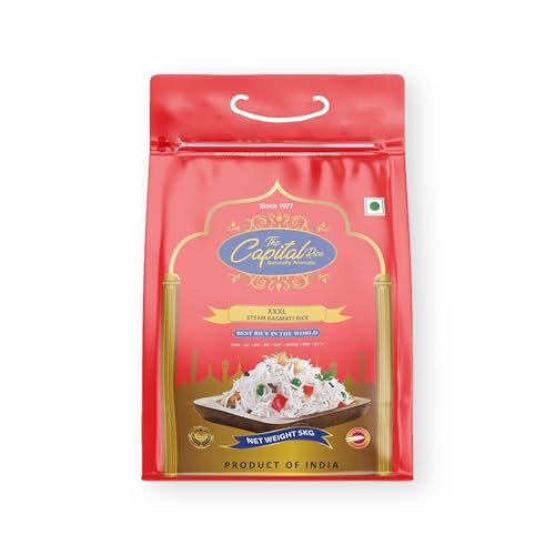 Image of The Capital XXXL Steam Basmati Rice - 5Kg | Premium Aged Long-Grain Rice | Naturally Aromatic, Extra Long, Fluffy & Non-Sticky | Ideal for Biryani, Pulao & Daily Cooking
