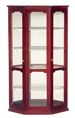Dollhouse Miniature Mirrored Curio Cabinet in Mahogany