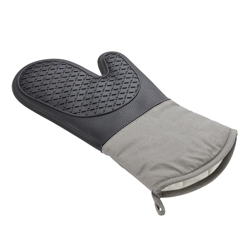 Chef Aid Silicone Oven Glove Grey, Extra-Long Heat-Resistant Mitt with Non-Slip Grip & Hanging Hook, 35 x 18 cm, Insulated Kitchen Glove for Baking, Roasting & Grilling