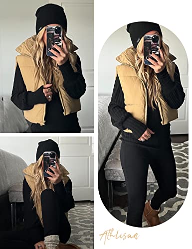 Athlisan Womens Cropped Puffer Vest Zip Up Stand Collar Sleeveless Padded Crop Vests4