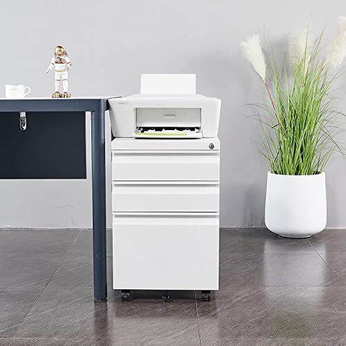 Gangmei Mobile File Cabinet Under Desk, 3 Drawers Steel Lateral Filing Cabinet With Lock And Wheels, Fully Assembled(White) #TOP1