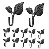 Soporte resistente: este juego de ganchos de pared de hierro fundido proporciona una resistencia confiable para que pueda usar con confianza ganchos de hierro forjado para colgar chaquetas, sombreros, llaves o toallas sin preocuparse por daños o deformaciones, ganchos multiusos, gancho para toalla de hoja