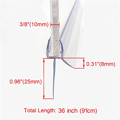 Cozylkx Frameless Shower Door Bottom Seal With Drip Rail 3/8" Thick Glass 36" Long Sweep - Glass Door Seal Strip Stop Shower Leaks #TOP1