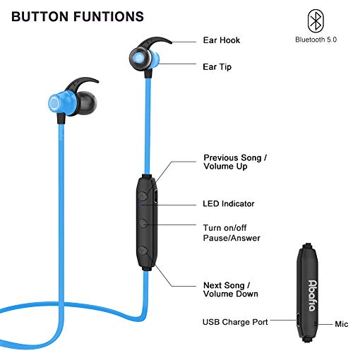 Abafia Cuffie Bluetooth, Cuffie Sportivo Auricolare in-Ear Bluetooth V5.0 con Microfono Incorporato y Design Magnetico per iPhone XR/XS/Huawei P30 / P30 PRO/Samsung S9 / S8 / Xiaomi (Blu)