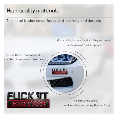 Image of Dickno 2PCS Fuck It Edition Emblem for Car, Auto Fender Bumper Decoration Stickers, Vehicle 3D Side Fender Rear Trunk Decal Badge, Universal Exterior Accessories for Car (Silver & Black+Black & Red)
