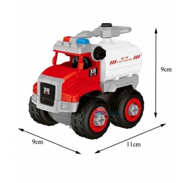 Image of Fire Trucks Toy Playset, DIY Assembly Fire Engine Truck, Rescue Ladder Vehicles Toys ren with Screwdriver and Drill Machine, Educational Gift for Kids Toddlers Boys Girls Child