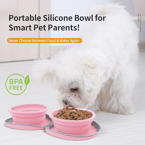 Gamelles pliables pour chien rose mangeoire eau nourriture de voyage - 5