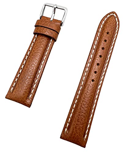 NewLife 20mm Honey Brown Genuine Leather Watchband | Center Padded Replacement Watchstrap with Creamy White Stitching that brings to Any Watch (Mens Standard Length)