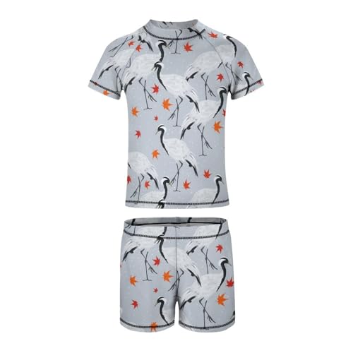 Cranes and Maple LeavesChildren's Swimsuits Boys Two Piece Suit9-11Y（140cm）4