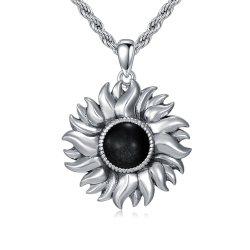 Collier soleil homme argent 925 et obsidienne noire au design ciselé raffiné