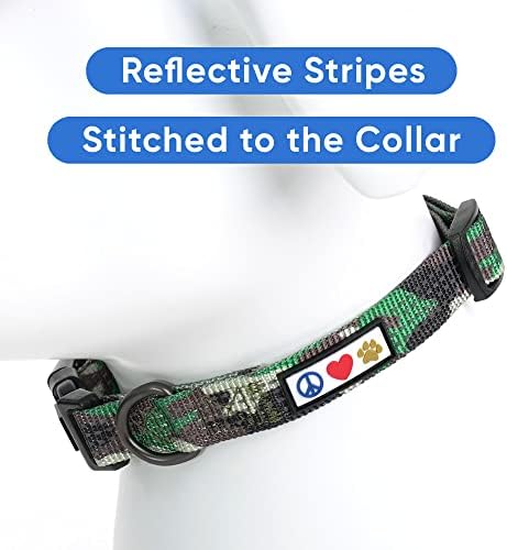 Pawtitas Reflective Dog Collar with Stitching Reflective Thread | Reflective Dog Collar with Buckle Adjustable and Better Training Great Collar for Small Dogs - Green Camo Collar - 2