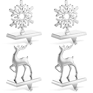 Jetec 4 set christmas stocking holders for mantle stocking holder with hook fireplace weighted hangers for mantel metal xmas stand for christmas decorationsilver snowflakereindeer  urban country home decor