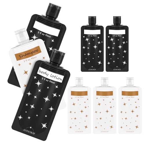 8 Pack Travel Pouches for Toiletries, Refillable squeeze Liquid travel pouches,Travel Shampoo and Conditioner Pouches,3oz leak proof travel pouches (Star)