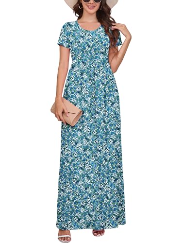 Image of DEARCASE Maxi Dress for Women Short Sleeve Casual Summer Loose Plain Comfy Long Dresses with Pockets