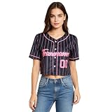 Damen Baseball Shirt American College Sport Crop Top Baseball Trikot Schwarz XL