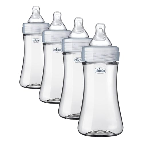 Image of Chicco Duo 9oz. Hybrid Baby Bottle with Invinci-Glass Inside and Plastic Outside | Dishwasher, Bottle Warmer, and Electric Sterilizer Safe | Intui-Latch Nipple | Clear /Grey (Pack of 4)