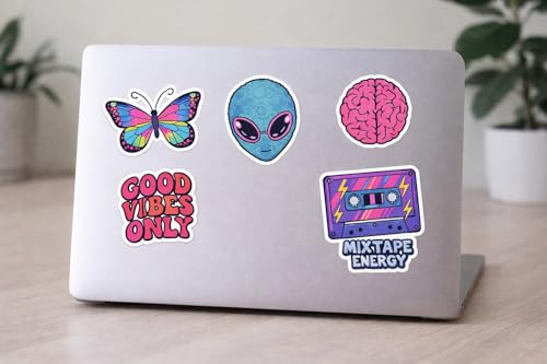 Image of 32 Gen Z Aesthetic Laptop Stickers Pack | Trendy Waterproof Vinyl Stickers for Laptop, Mobile, Bottle, Notebook | Cool Quotes, Retro & Colorful Sticker Sheet