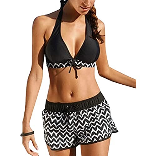 Tuopuda - Tuopuda Maillot de bain Femme Deux Pièces Halter Bikini Ensemble Réglable Soutien-gorge Plage Push Up Rembourré avec Short de Bain Brésilien Beachwear, A-Noir, A-Noir, XXL