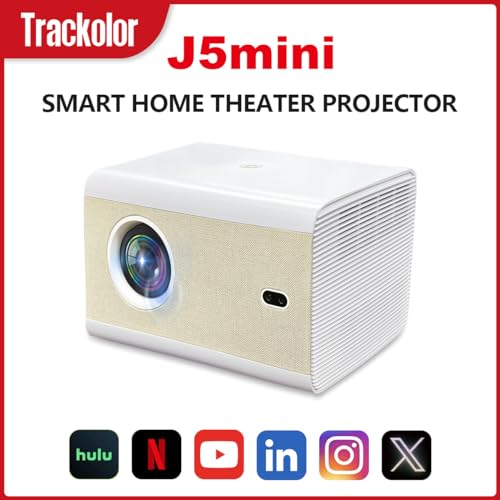 Image of 4K 250ANSI Bluetooth Home Smart Wifi Projector with 200 inch Screen, Trackolor J5 mini LCD Movie Projector Compatible with iOS /Android Phone /Tablet /Laptop /PC /USB /DVD /Game Console PS5 /Speaker, white